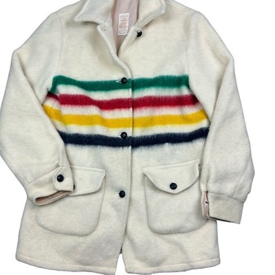 Vintage Hudson s Bay co. wool cream striped blanket coat women s small Canada
