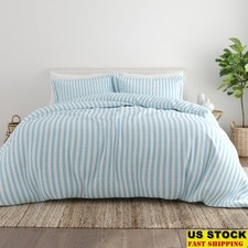 3-Piece Striped Duvet Cover Set Soft Microfiber Hypoallergenic Easy Care Bedding