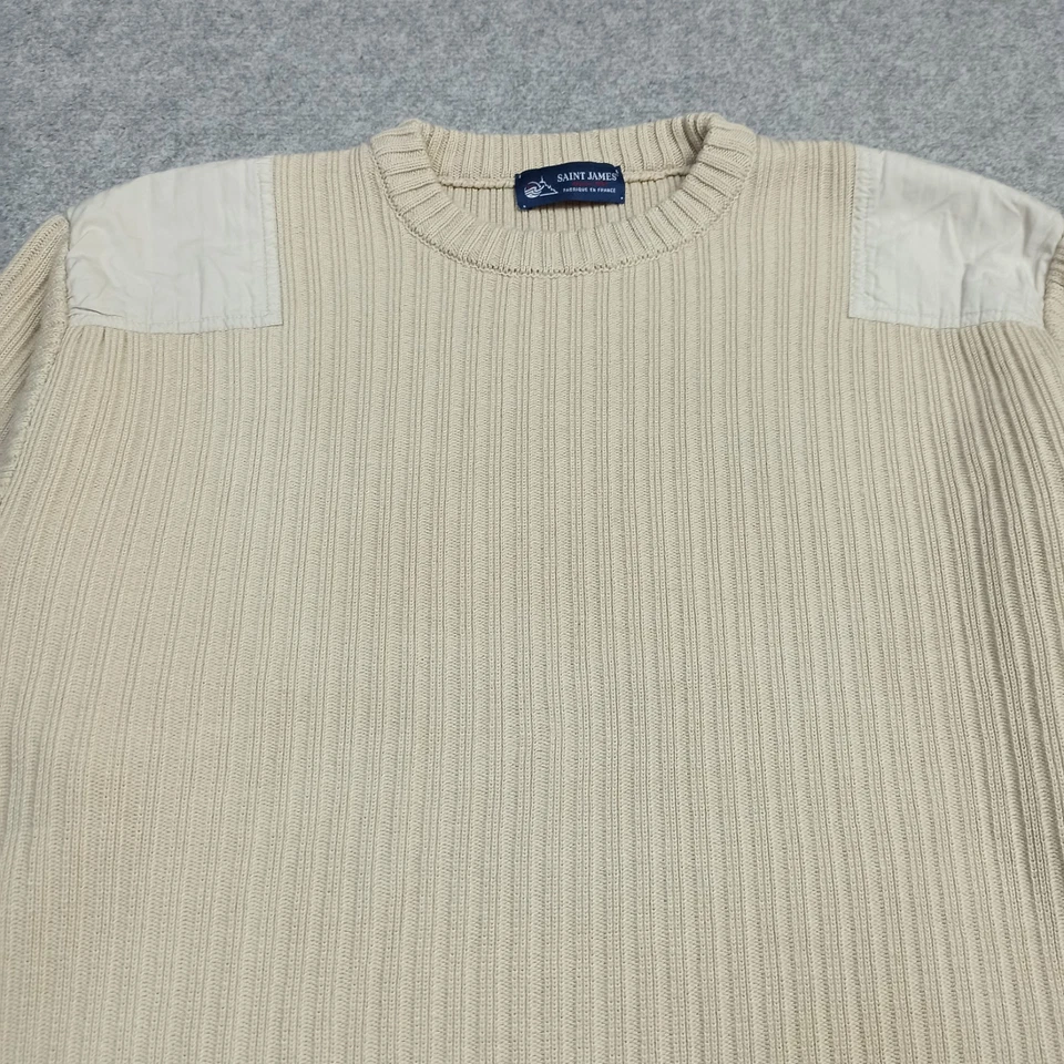 Saint-James Hommes Pull Taille L US-42 D-52 Beige Laine Mélange Fabriqué France - Photo 3/4