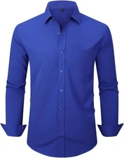 Men's Dress Shirts Long Sleeve Button Down Shirt 3X-Large, Royal Blue 