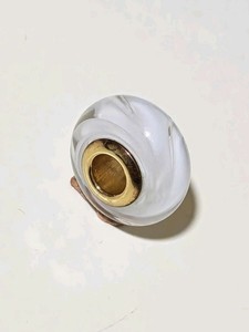 Authentic Genuine Pandora Shine 14ct Gold Plated White Murano Glass Charm 767160 Retired