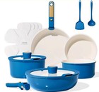 New CAROTE 15Pcs Ceramic Cookware Set, Pots and Pans Set Non Stick Non-toxic
