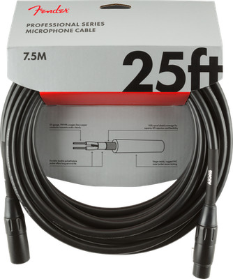 Genuine Fender Professional Series Microphone Cable, 25', Black - 25 Feet Long