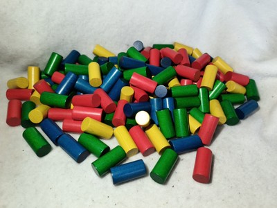  LOT Of 143 COLORFUL WOOD BUILDING BLOCKS Cylindrical Round Circles Columns 