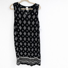 Time and Tru Women's Dress Large 12-14 Black White Boho Sleeveless Tassel NWT