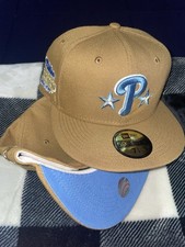 Exclusive New Era Fitted Philadelphia Phillies Hat 7  3/8 Brown Tan Icy Blue