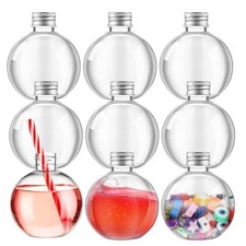 9 Sets 8 oz Spherical Plastic Potion Bottles Clear Cocktail Silver Lid