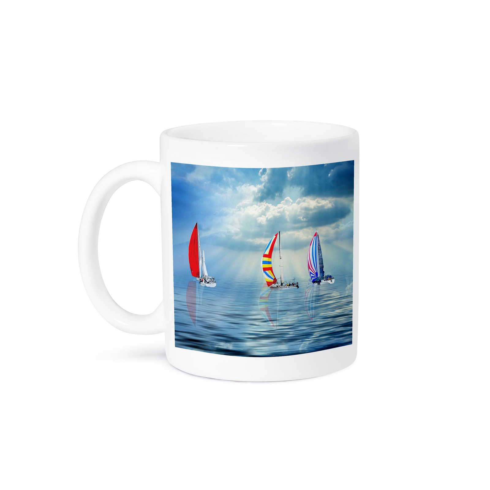 3dRose, Colorful Sailboats on a Calm Ocean Nautical Sailing Theme, Mug