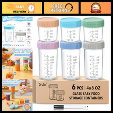 6 Pack Baby Food Storage Jars - 4 8 oz Glass Containers, Leak Proof, BPA Free,