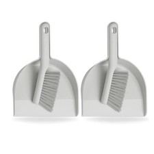 Image of 2x Heavy Duty Dustpan and Brush Set Wide Dust Pan Cleaning Sweeping Garden, Grey