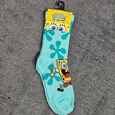 Nickelodeon Spongebob Squarepants Kids Socks 10-4 Aqua Blue Spongebob Patrick