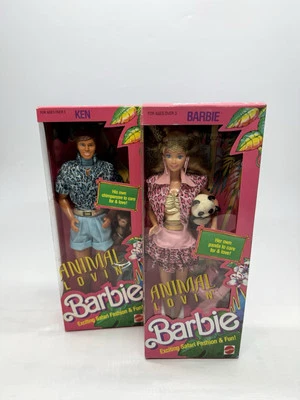 Barbie 1988, Animal Lovin' Barbie et Ken Fabriqué en Malaisie NRFB - Photo 1/4
