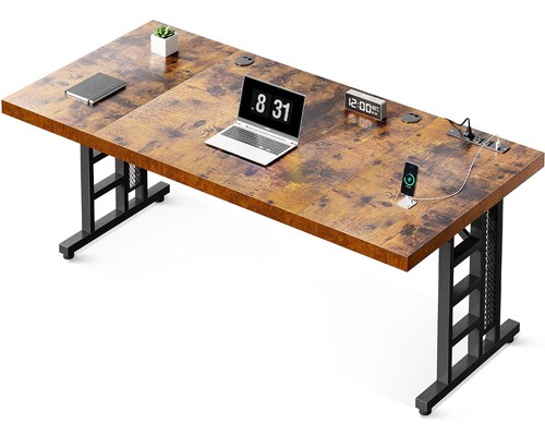 71 Inch Executive Desk with USB Ports, Large Computer Desk with Extra Thick, ...