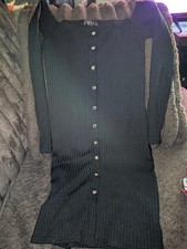 U.N.C Women's Black Solid Square Neck Button Front Knit Bodycon Mini Dress S