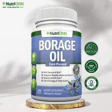 Borage Oil - 1000 mg - High GLA, Cold Pressed, Hexane Free - 180 Softgels