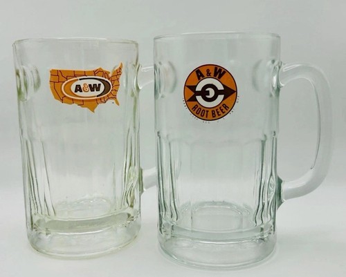A&W Root Beer Heavy 1960’s Vintage Arrow Bullseye Target & USA Map Logo Mugs 6”