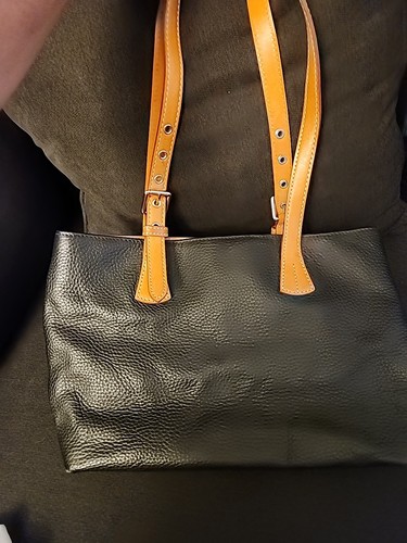 Dooney & Bourke Emily Black & Tan Pebbled Leather Tote/Bag - Picture 2 of 5