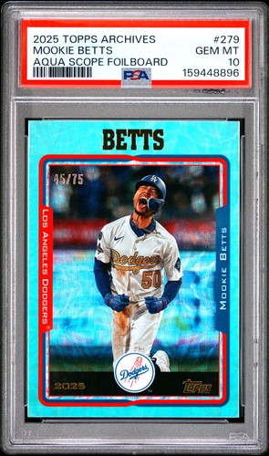 2025 TOPPS ARCHIVES AQUA SCOPE FOILBOARD #279 MOOKIE BETTS 45/75 PSA 10