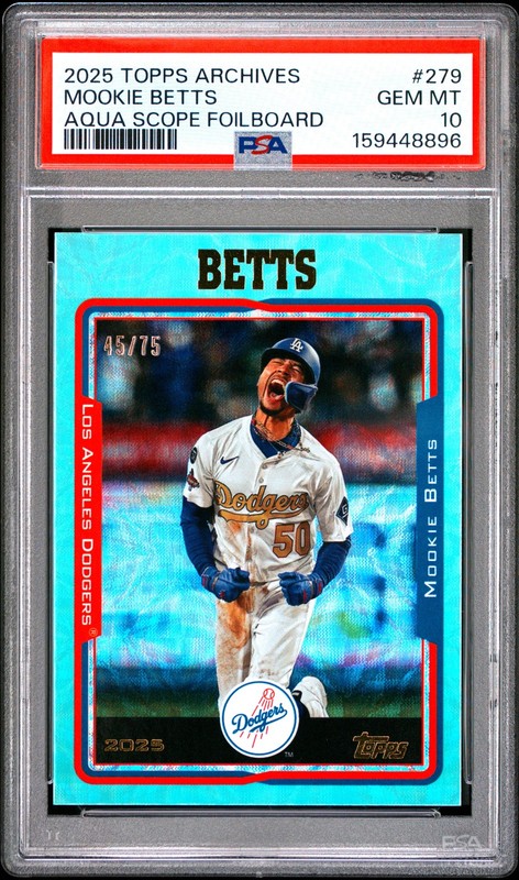 2025 TOPPS ARCHIVES AQUA SCOPE FOILBOARD #279 MOOKIE BETTS 45/75 PSA 10