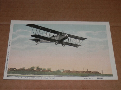 U.S. ARMY AEROPLANE in FULL FLIGHT - 1915-1920'S ERA POSTCARD - BI-PLANE - Picture 1 of 2