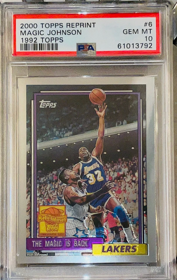 Pop 1 de 2!💎2000 Magic Johnson TOPPS CROMO 1992 REIMPRESIÓN RETRO #6 PSA 10🔥 MVP Foto 4 de 4