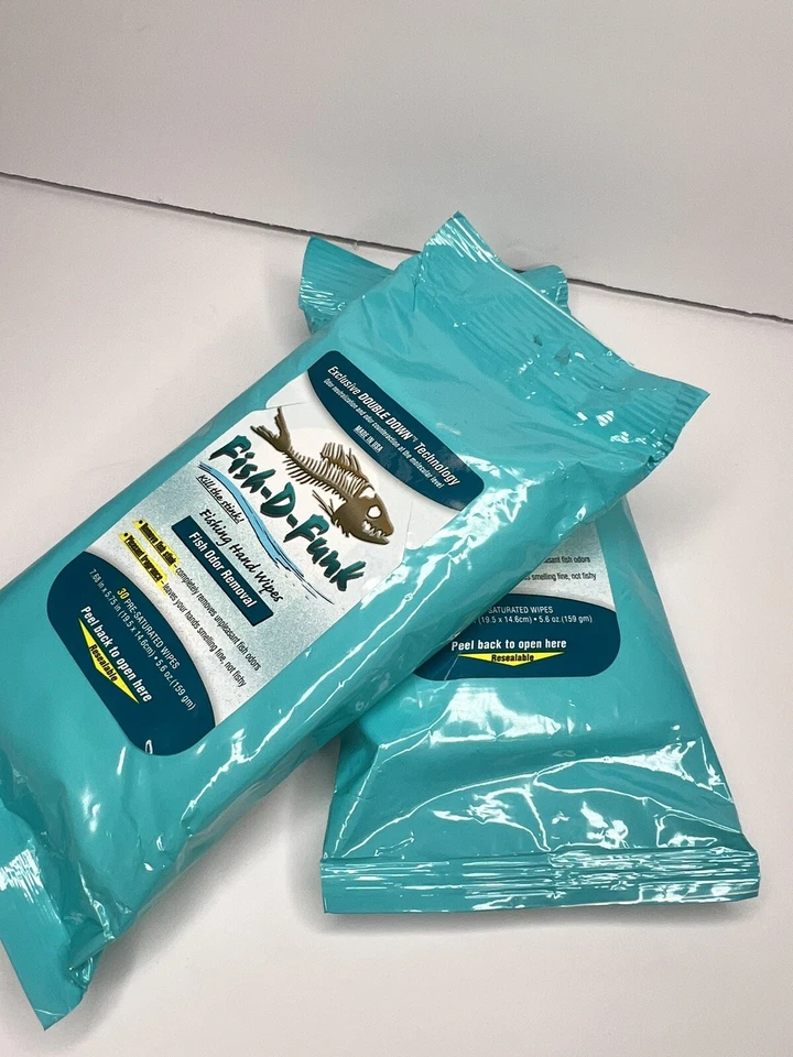 Lot 2 FISH-DFUNK Pack 30 PreSaturated Hand Wipes Fish Stink Removal 60 Total NIp - Image 4 of 4