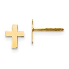 Real 14kt Yellow Gold Madi K Polished Tiny Cross Silicone Back Earrings