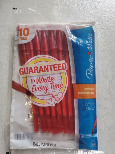 Paper Mate Write Bros 10 Ball Point Pens Red 1.0 mm NEW Glide 1 Pack - Picture 2 of 4