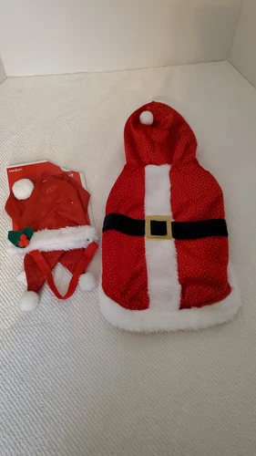 Pet Apparel, Christmas, Santa Claus Dog Outfit & Hat & Scarf Set, Sz. Small