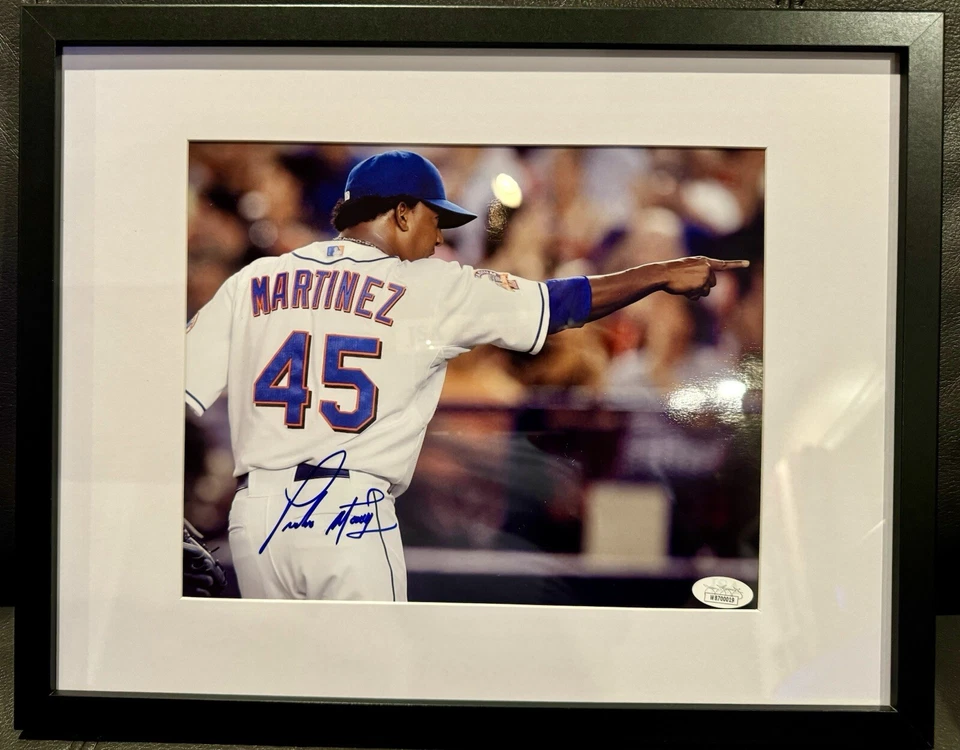 Foto rara autografada 8,5x11 de Pedro Martinez HOF NY Mets 11x 14 emoldurada JSA - Imagem 2 de 2