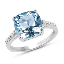 Natural Blue Topaz Gemstone with 925 Sterling Silver Ring for Women's 3994