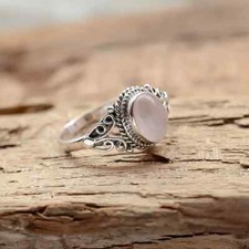 Beautiful Rose Quartz Gemstone 925 Sterling Silver Handmade Ring All Size AC-126