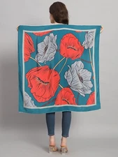 40 x 40'' Large Square satin Scarf Women Shawl Wrap top quality green red flower