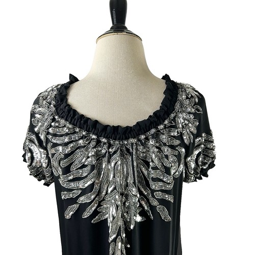 NAEEM KHAN Black Silver Sequin Knit TOP BLOUSE S Silk Sparkly Formal Party Shiny - Picture 6 of 20