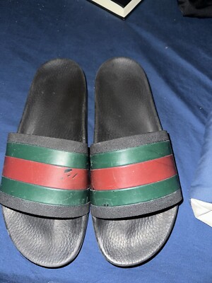 Gucci Auth Men US 12 UK 46 EU Black Web Rubber Pool Slides