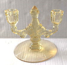 Heisey Trident Sahara Yellow Double Candlestick #134 11in