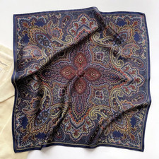 100 Mulberry Silk 27" Square Scarf Women Neckerchief Wrap Vintage Blue Paisley