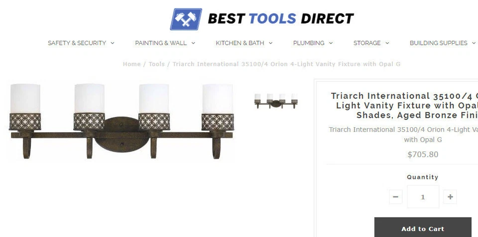 Lámpara de tocador Triarch 35100/4 Orion, bronce, 4 luces, pantallas de vidrio opalino Foto 3 de 3