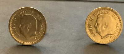 Vintage Louis II Prince De Monaco 1 Franc coin Gold Tone Cuff Links