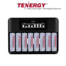 Tenergy TN480U 8 Bay NiMH LCD Display Charger and 8x AA Rechargeable Batteries