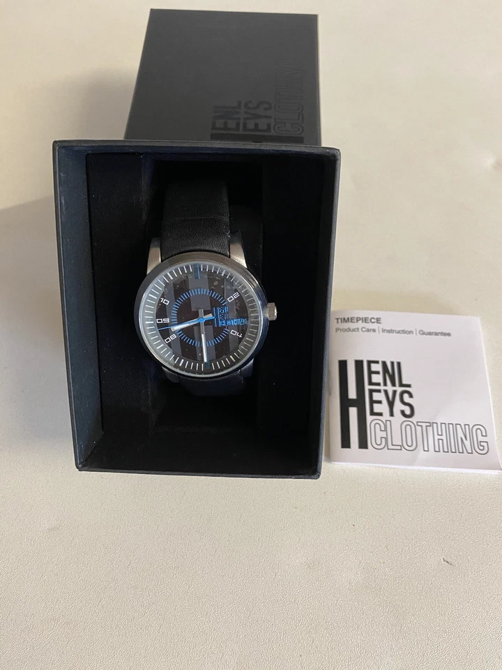 Reloj de cuarzo analógico Henleys Fashion Designer correa de cuero negro 907/3595 Foto 2 de 3