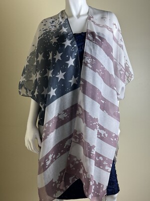 KINDRED Women s Poncho Top American Flag Printed Size 2X. (59)