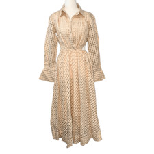 Jonathan Simkhai Allie Cut-Out Windowpane Ivory Midi Shirt Dress Extra Small