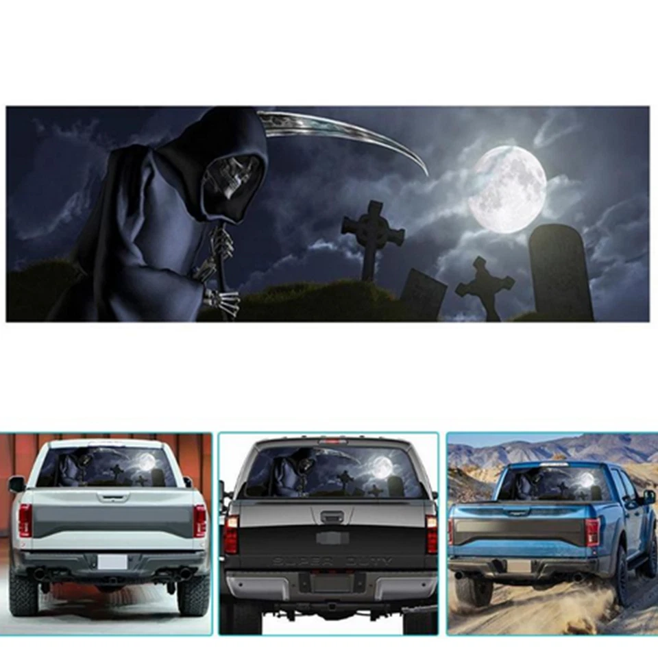 Adesivo para janela traseira de carro gráfico de cemitério ceifador sombrio decalque de vinil à prova d'água - Imagem 3 de 4