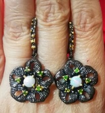 100% NATURAL ETHIOPIAN OPAL & CHROME DIOPSIDE 925 STERLING SILVER EARRINGS