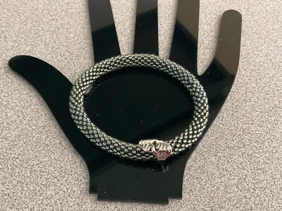 Handmade SASHKA Silver Glass Beaded Roll-on Bracelet with