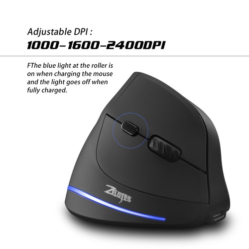 Vertical Mouse Ergonomic 2400 DPI Gaming Mouse Rechargeable for PC P9C7 - Picture 5 of 12