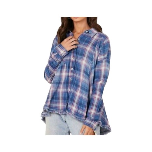 We The Free Seeking Starlight Chambray Plaid Gauze Shirt Size Small Boho Cowgirl - Picture 13 of 13