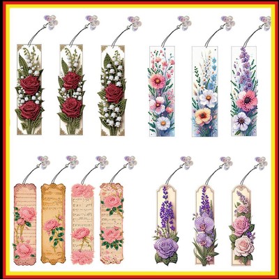 3Pcs Special Shape Flowers 5D DIY Diamond Painting Bookmark for Reading Day Gift