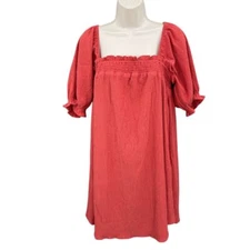 Sugarlips Dress Woman M Orange Puff Sleeve Smocked Mini Square Neck Cottagecore